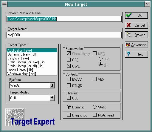 Default New Target dialog box