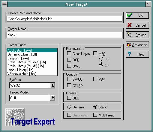 New Target - Select Static Libraries, and 
        Deselect OWL, Class Libraries, Libraries and Controls