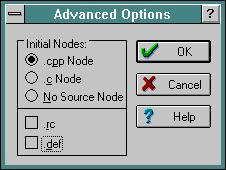 New Target - Advanced Options - Deselect .rc and .def