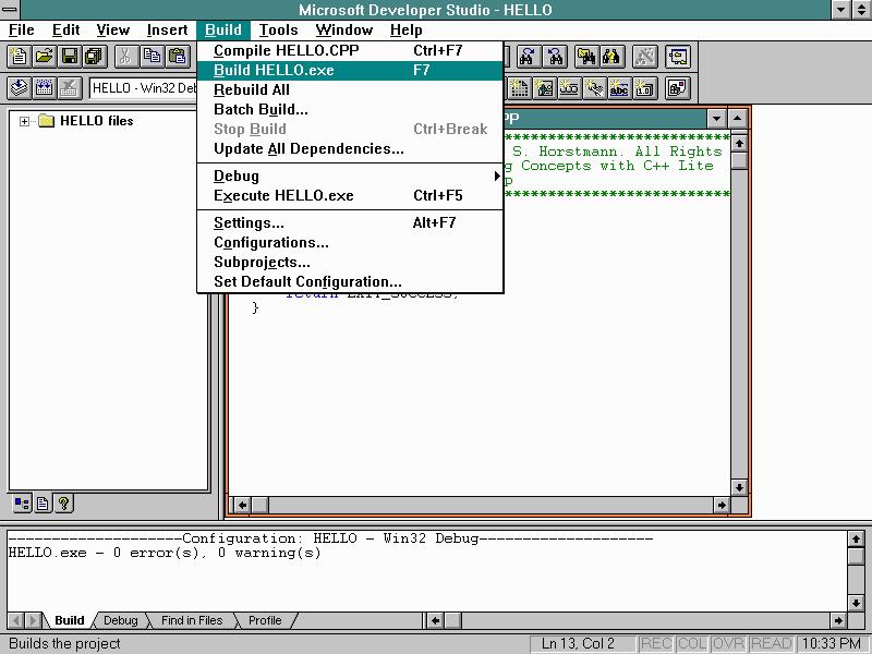 MSVC 4.0 Build hello.exe