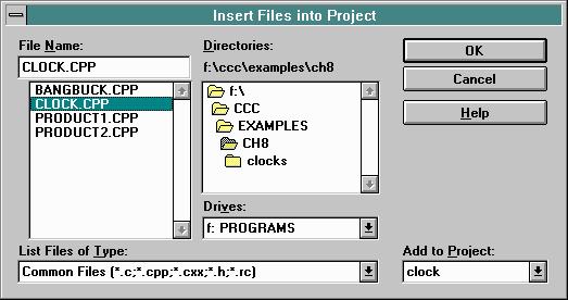 MSVC 4.0 Insert Files in Project dialog box