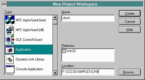 MSVC 4.0 New Windows Project Workspace dialog box