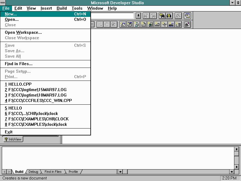 MSVC 4.2 New dialog box