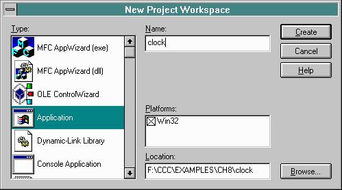 MSVC 4.2 New Project Workspace dialog box