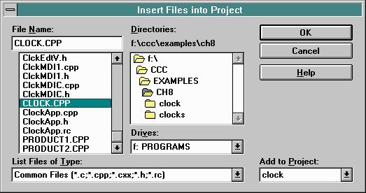 MSVC 4.0 Insert Files in Project dialog box