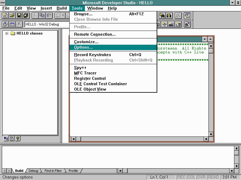 MSVC 4.0 Tools|Options