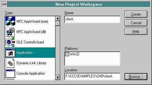 MSVC 4.2 New Windows Project Workspace dialog box