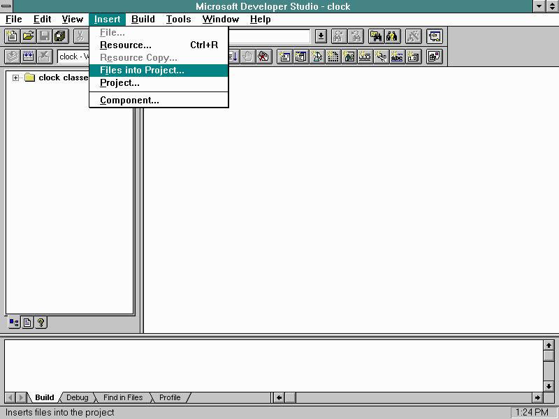 MSVC 4.2 Main Menu, Insert Files into Project