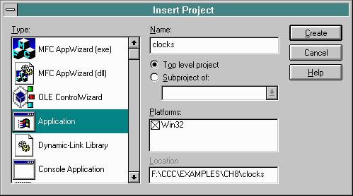 MSVC 4.0 New Windows Project Workspace dialog box