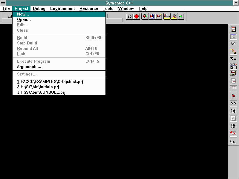 Symantec 7.2 Main Menu | Project | New