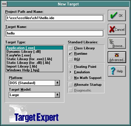 TC++ 4.5 New Project - Name, Type, Platform, Model
