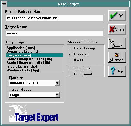 TC++ 4.5 New Project - Name, Type, Platform, Model