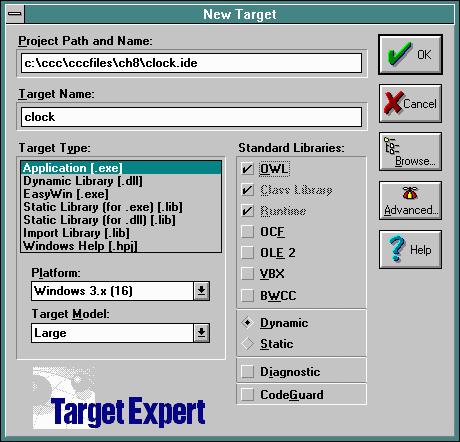 TC++ 4.5 New Project - Name, Type, Platform, Model