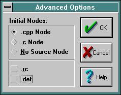 New Target - Advanced Options - Deselect .rc and .def