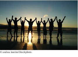 people linked by holding hands